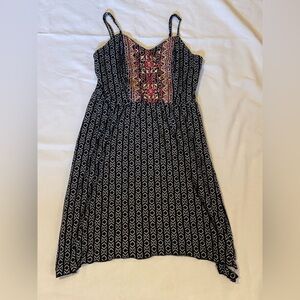 Black and White Patterned Dress with beautiful colored Embroidery